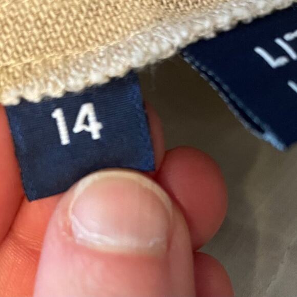 Vintage Liz Sport High Rise Pleated Neutral/Beige Linen Blend Trousers/Pants 14 - Picture 7 of 13